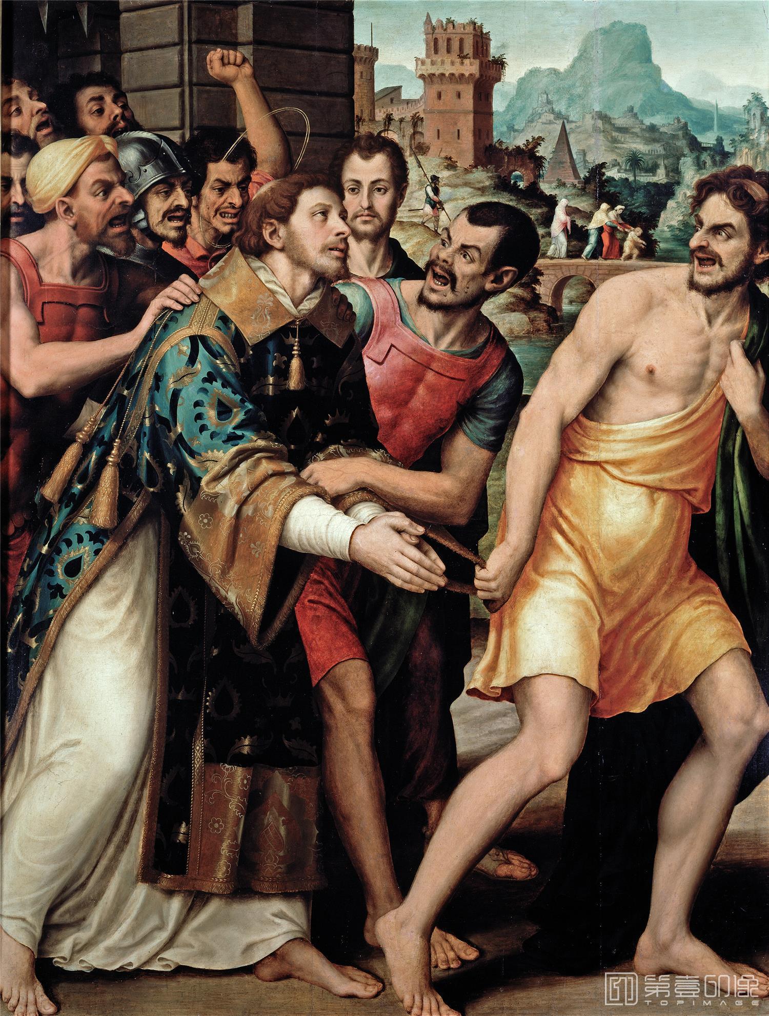 油画-西班牙普拉多美术馆油画藏画-Juanes, Juan de-San Esteban conducido al martirio-160cm x 123cm-1462